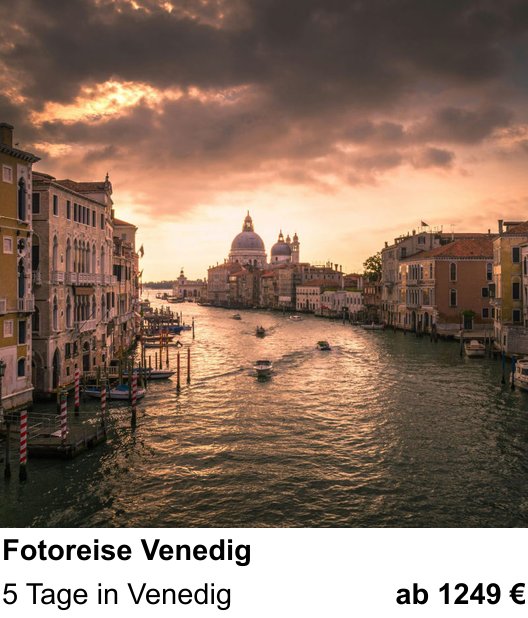 Dokumentarischer Fotokurs für Aufnahmen zu Fotoreise Venedig: 5 Tage in Venedig
